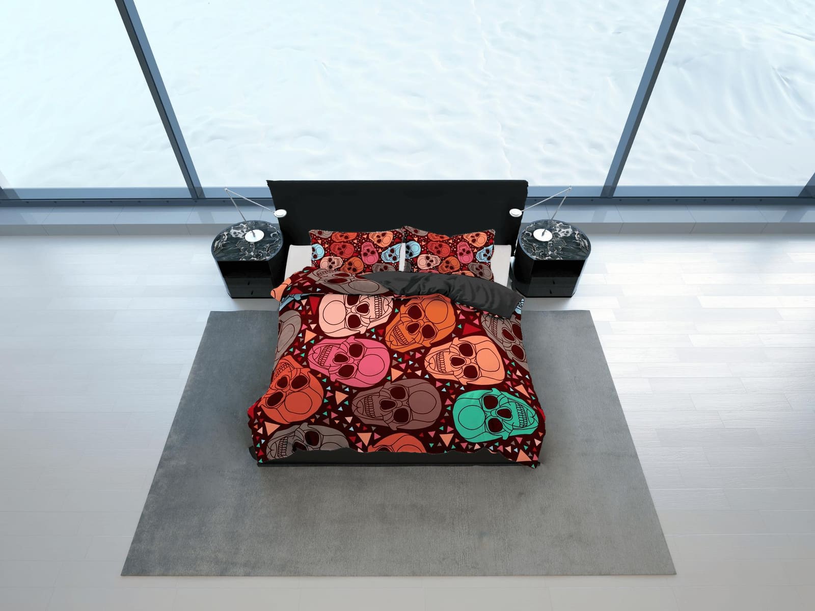 Colorful Skulls Duvet Cover Set Bedspread, Dorm Bedding with Pillowcase