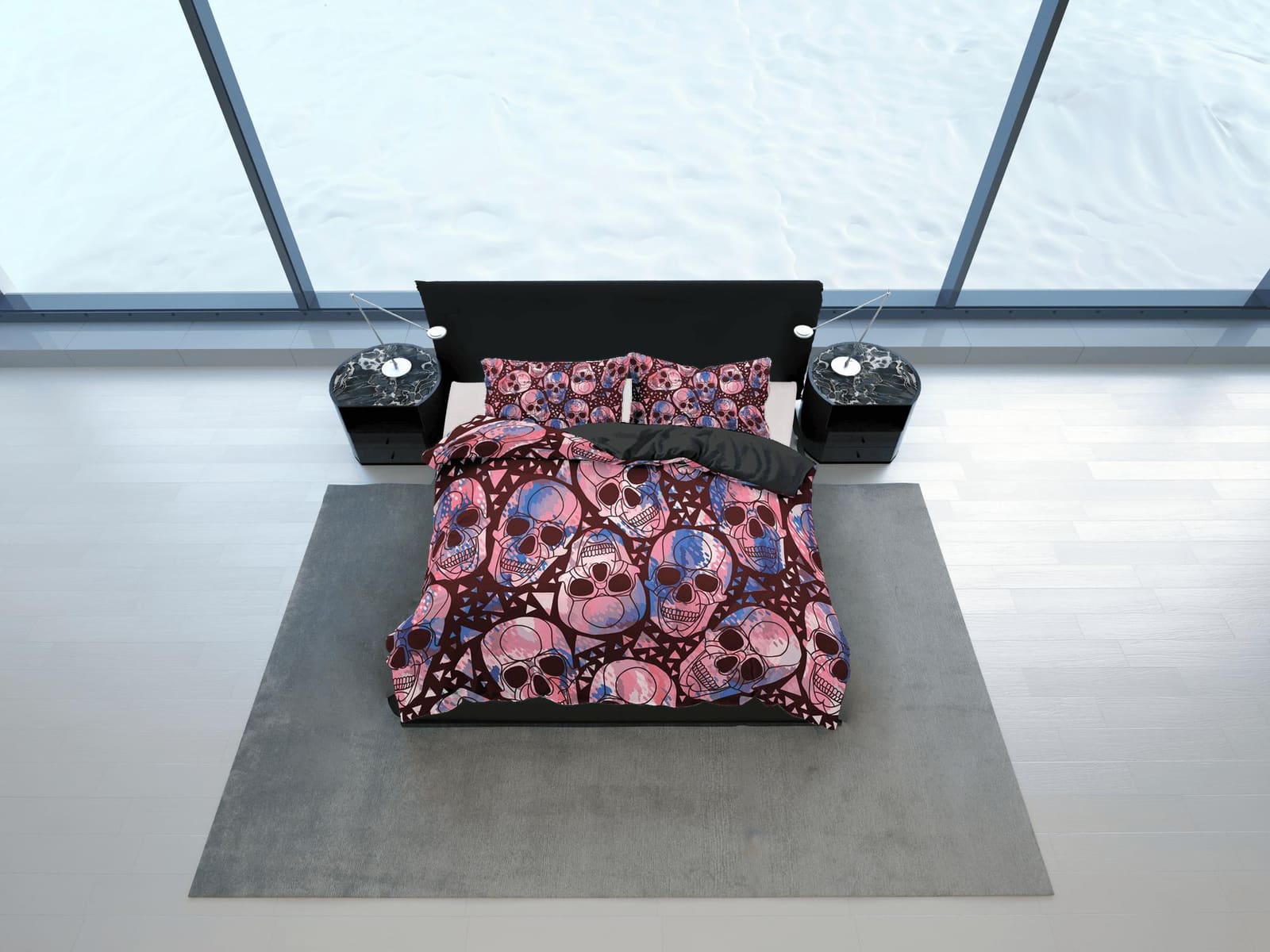 Colorful Skulls Duvet Cover Set Bedspread, Dorm Bedding with Pillowcase