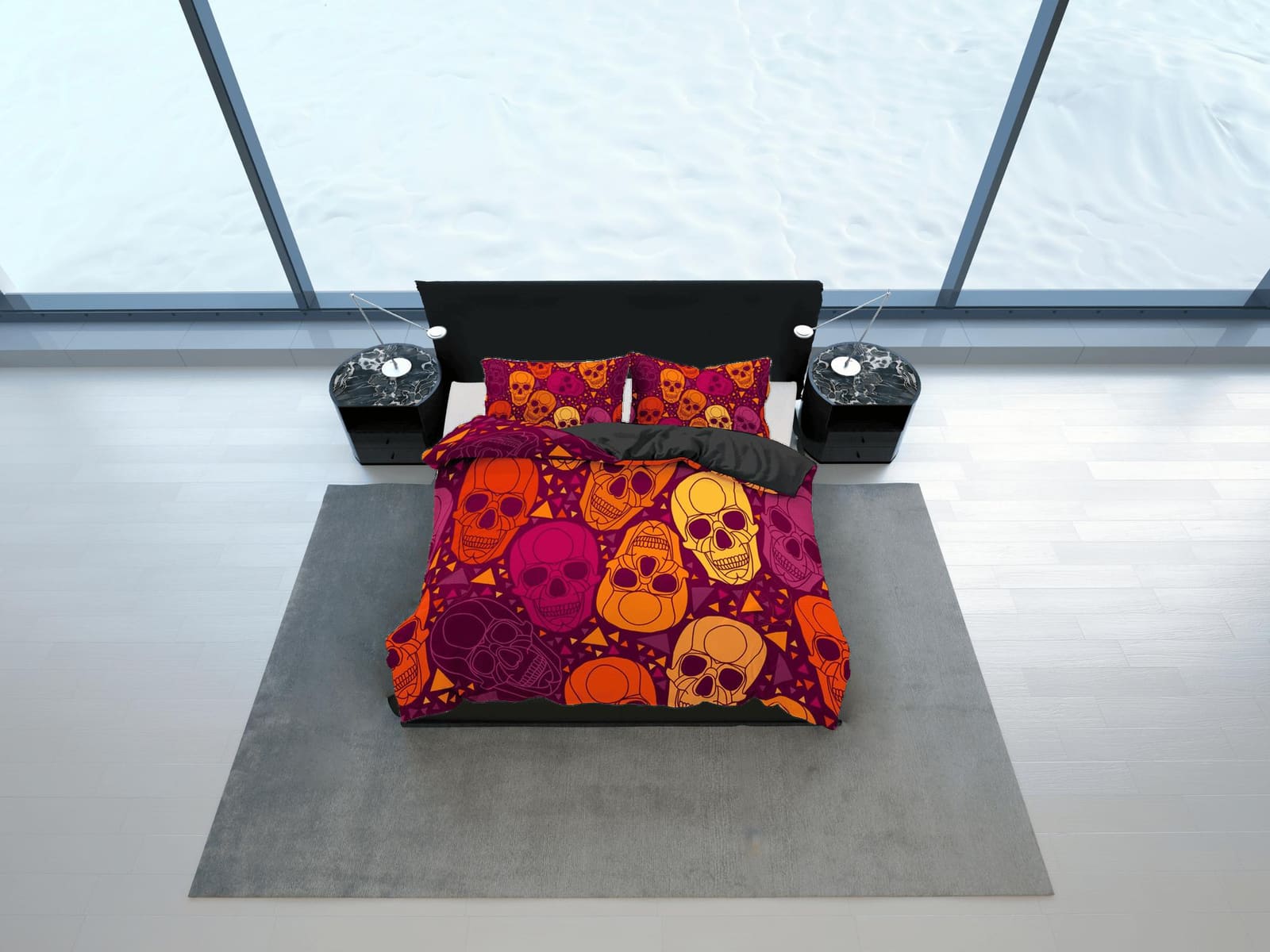 Colorful Skulls Duvet Cover Set Bedspread, Dorm Bedding with Pillowcase