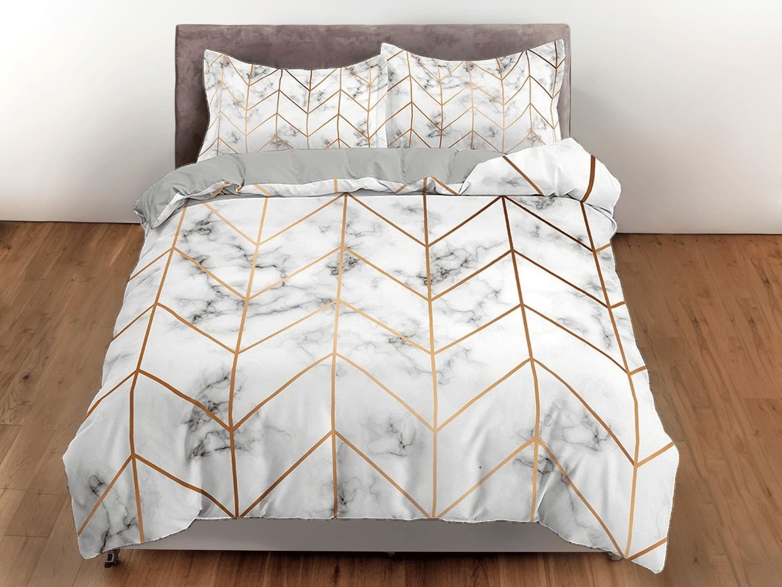 Contemporary bedroom set aesthetic duvet cover, marble gold geometric lines abstract art room decor boho chic bedding set…