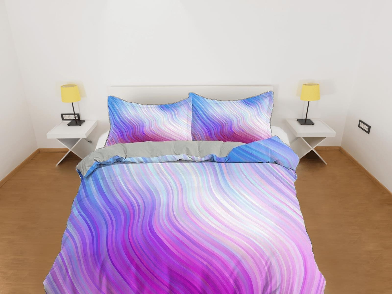 Contemporary bedroom set aesthetic pink purple gradient duvet cover, marble abstract art room decor boho chic bedding set…