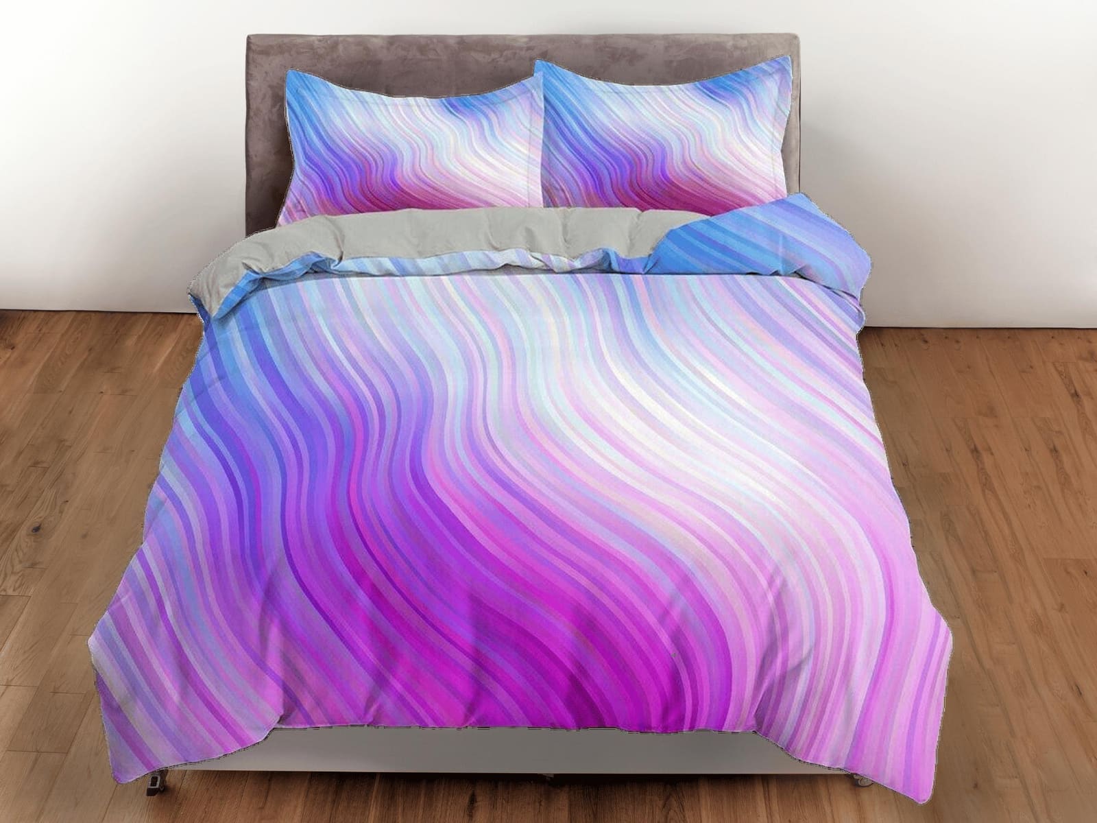Contemporary bedroom set aesthetic pink purple gradient duvet cover, marble abstract art room decor boho chic bedding set…