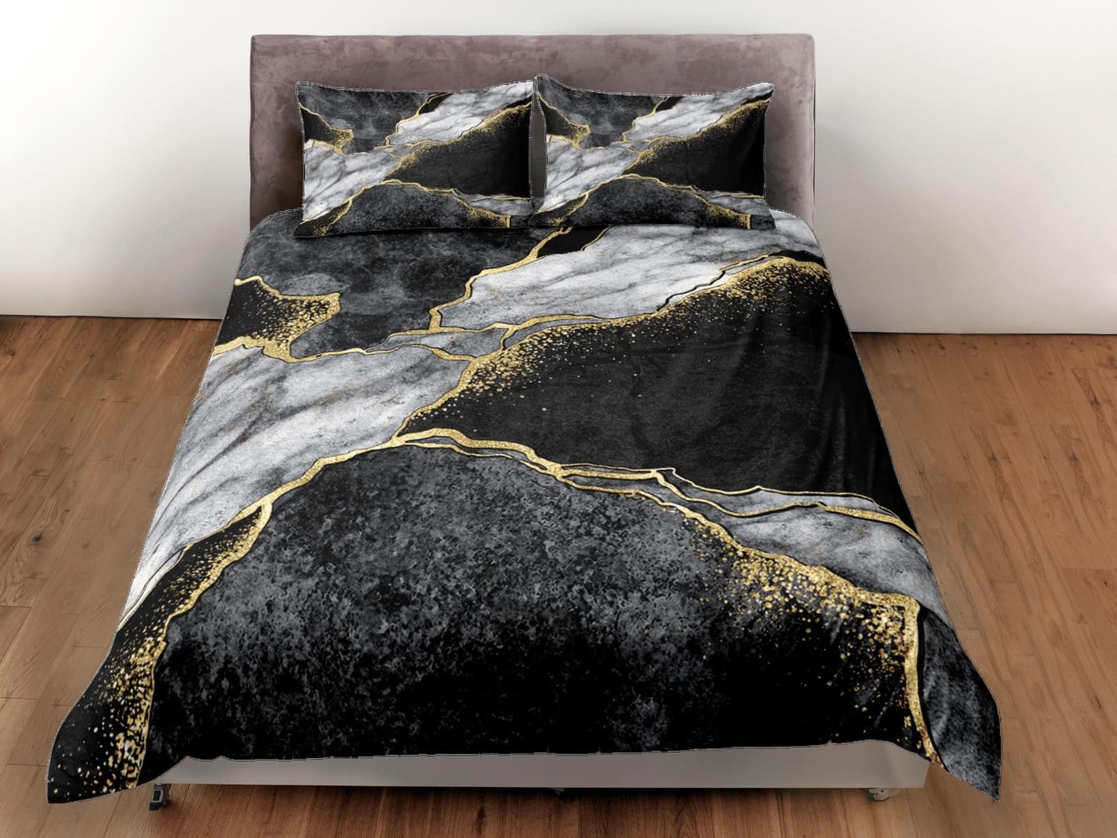Contemporary bedroom set black aesthetic duvet cover, luxury duvet gold marble abstract art room decor boho chic bedding s…