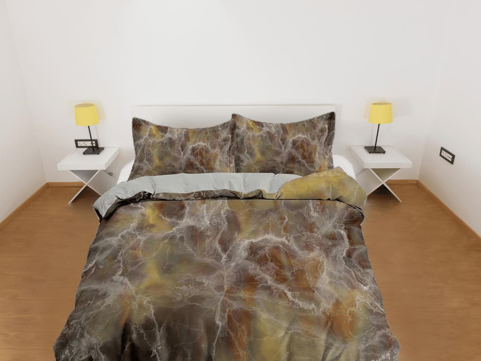 Contemporary bedroom set brown aesthetic duvet cover, alcohol ink marble abstract art room decor boho chic bedding set ful…