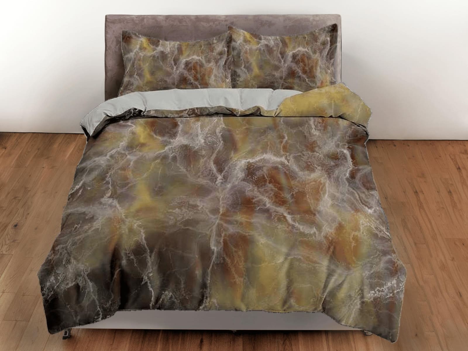 Contemporary bedroom set brown aesthetic duvet cover, alcohol ink marble abstract art room decor boho chic bedding set ful…