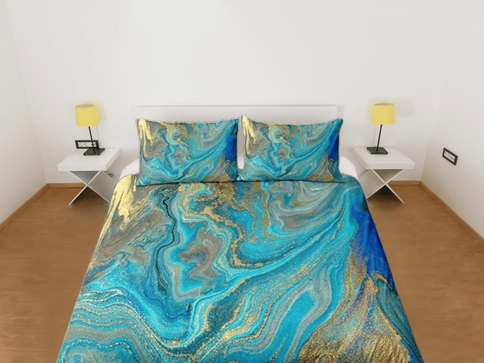 Contemporary bedroom set green aesthetic duvet cover, luxury gold marble abstract art room decor boho chic bedding set ful…