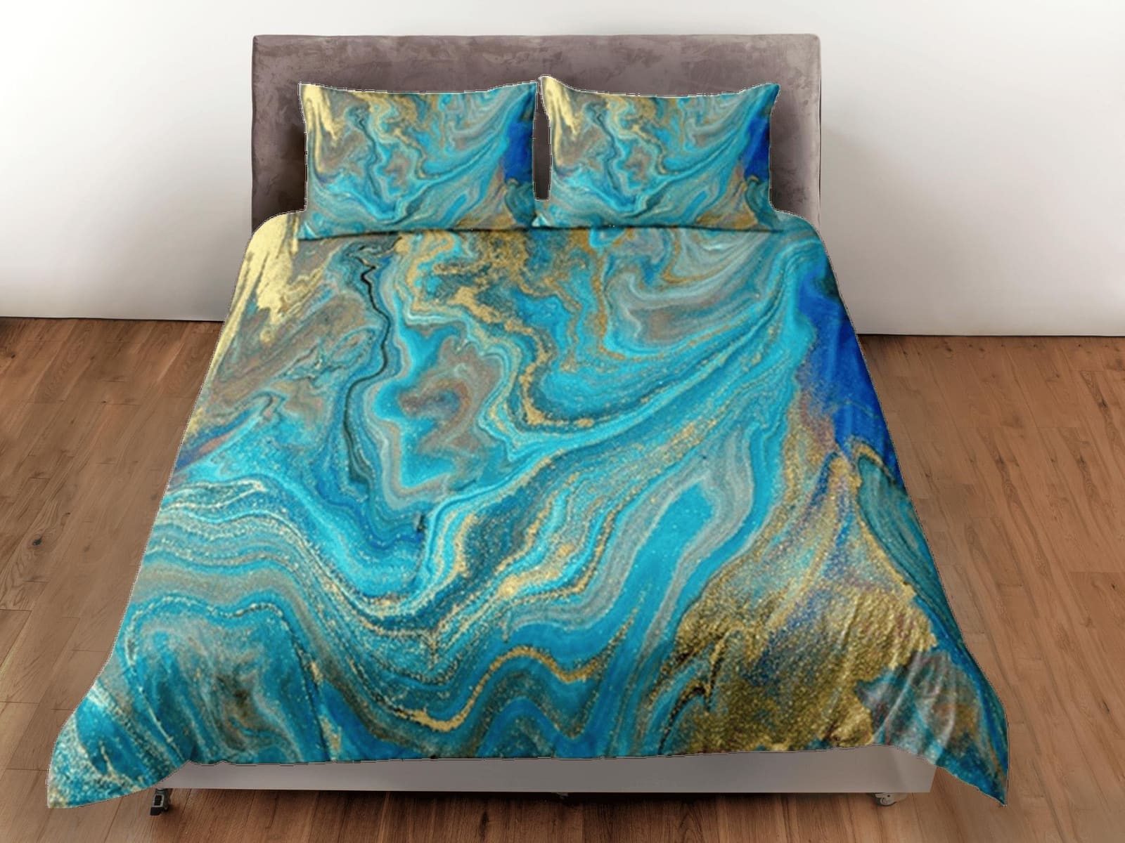 Contemporary bedroom set green aesthetic duvet cover, luxury gold marble abstract art room decor boho chic bedding set ful…