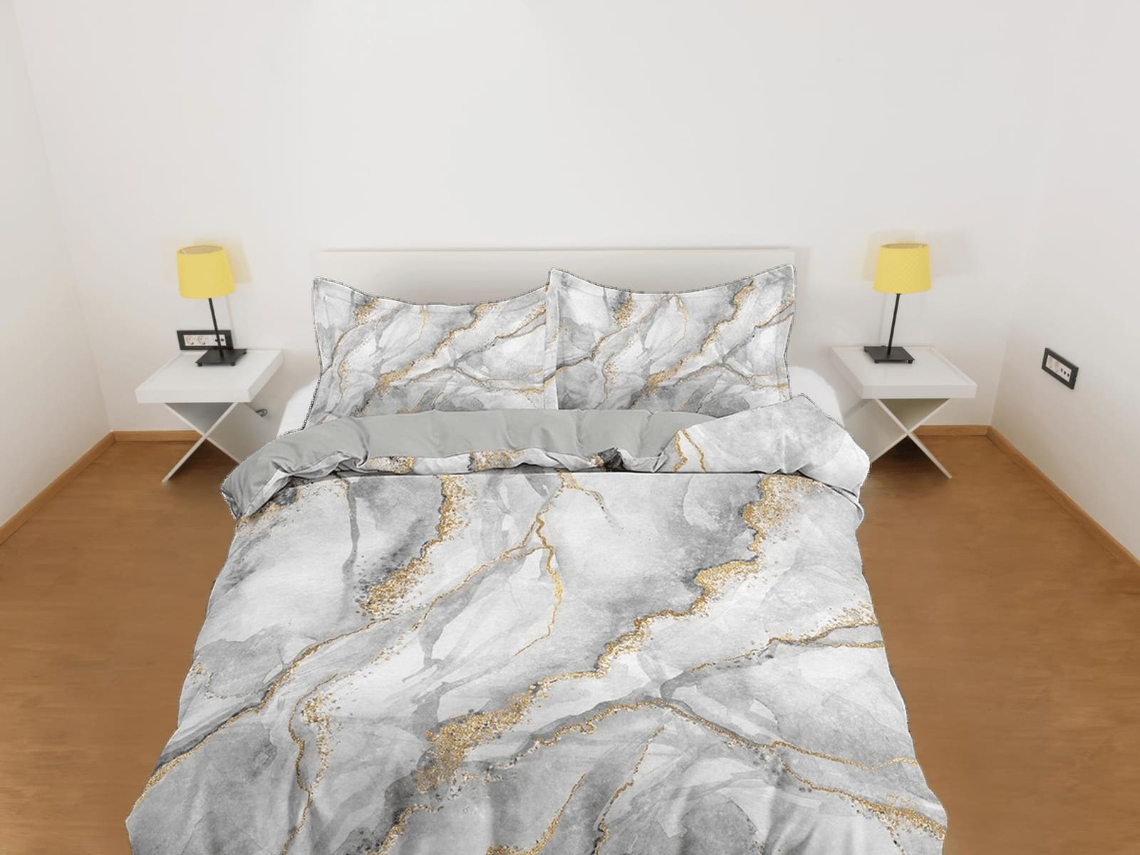 Contemporary bedroom set grey aesthetic duvet cover, luxury duvet gold marble abstract art room decor boho chic bedding se…