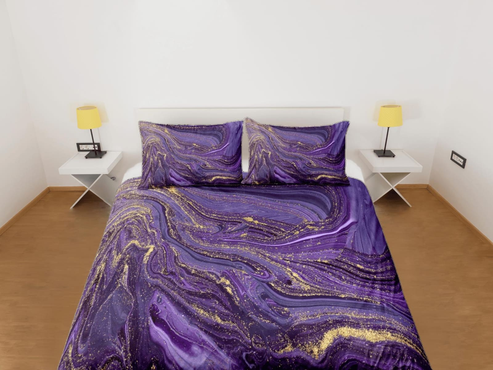 Contemporary bedroom set purple aesthetic duvet cover, luxury gold marble abstract art room decor boho chic bedding set fu…