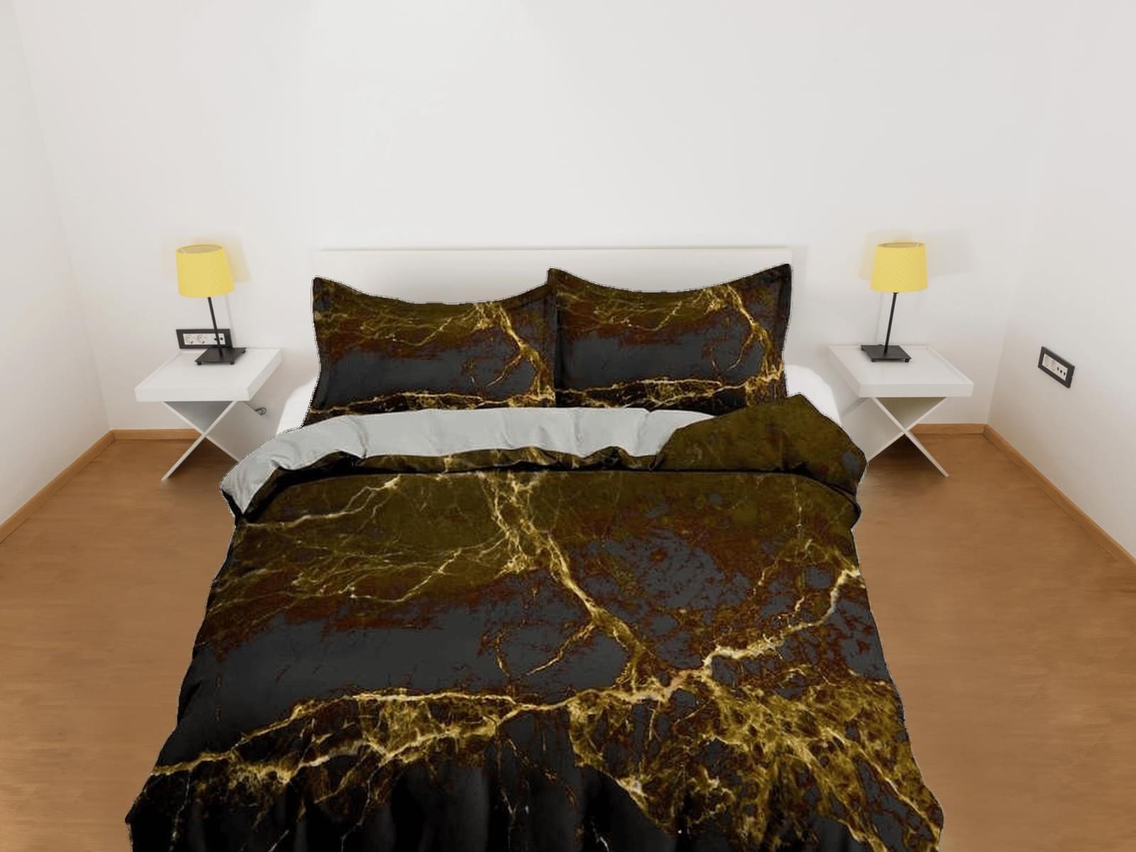Contemporary bedroom set rustic aesthetic duvet cover, luxury gold alcohol ink abstract art room decor boho chic bedding s…