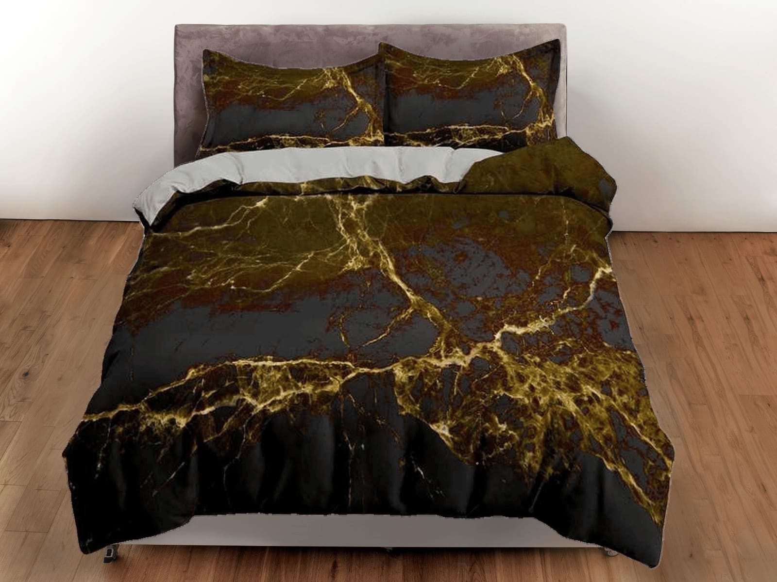 Contemporary bedroom set rustic aesthetic duvet cover, luxury gold alcohol ink abstract art room decor boho chic bedding s…