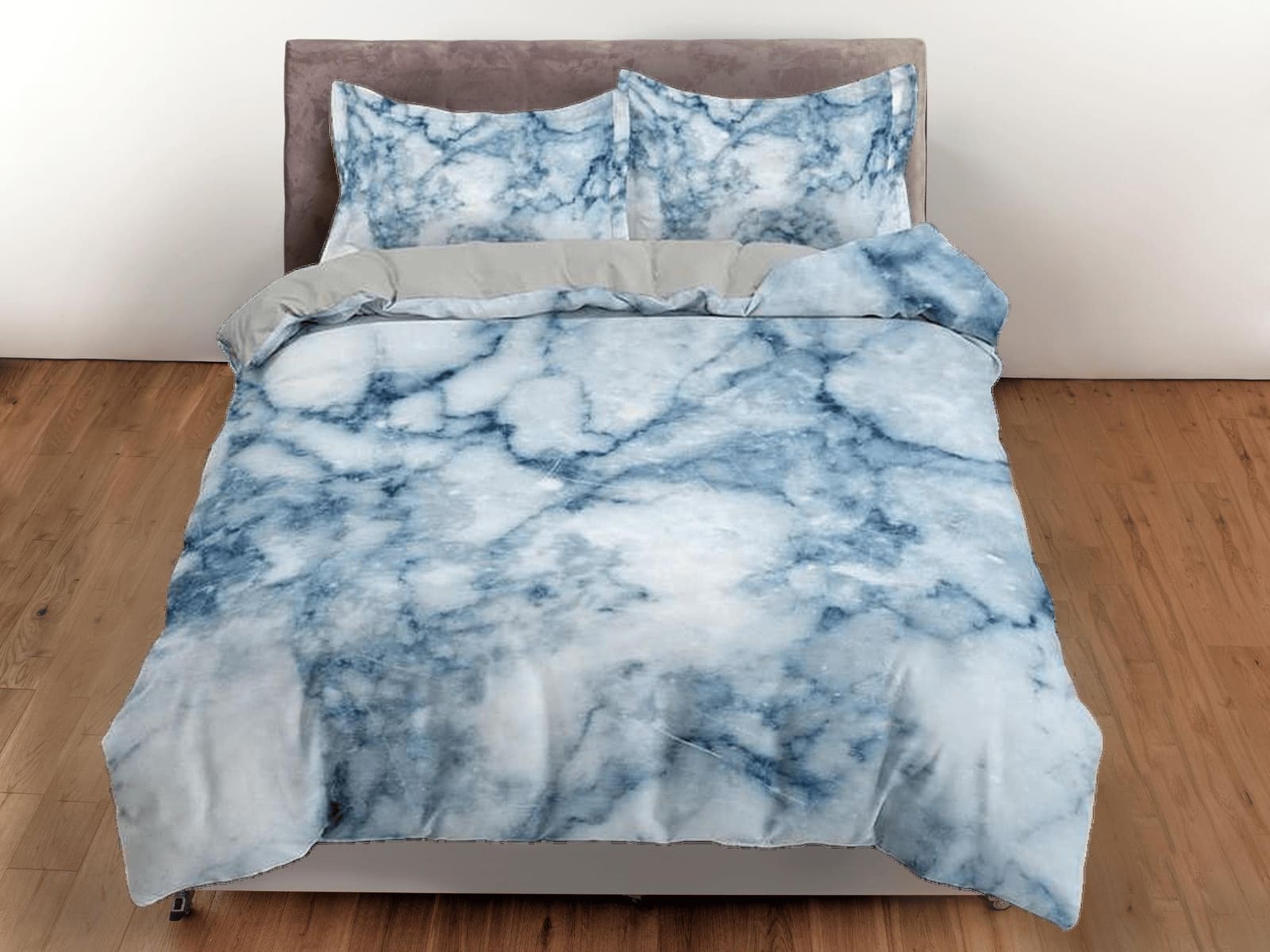 Contemporary bedroom set sky blue aesthetic duvet cover, marble abstract art room decor boho chic bedding set full king queen