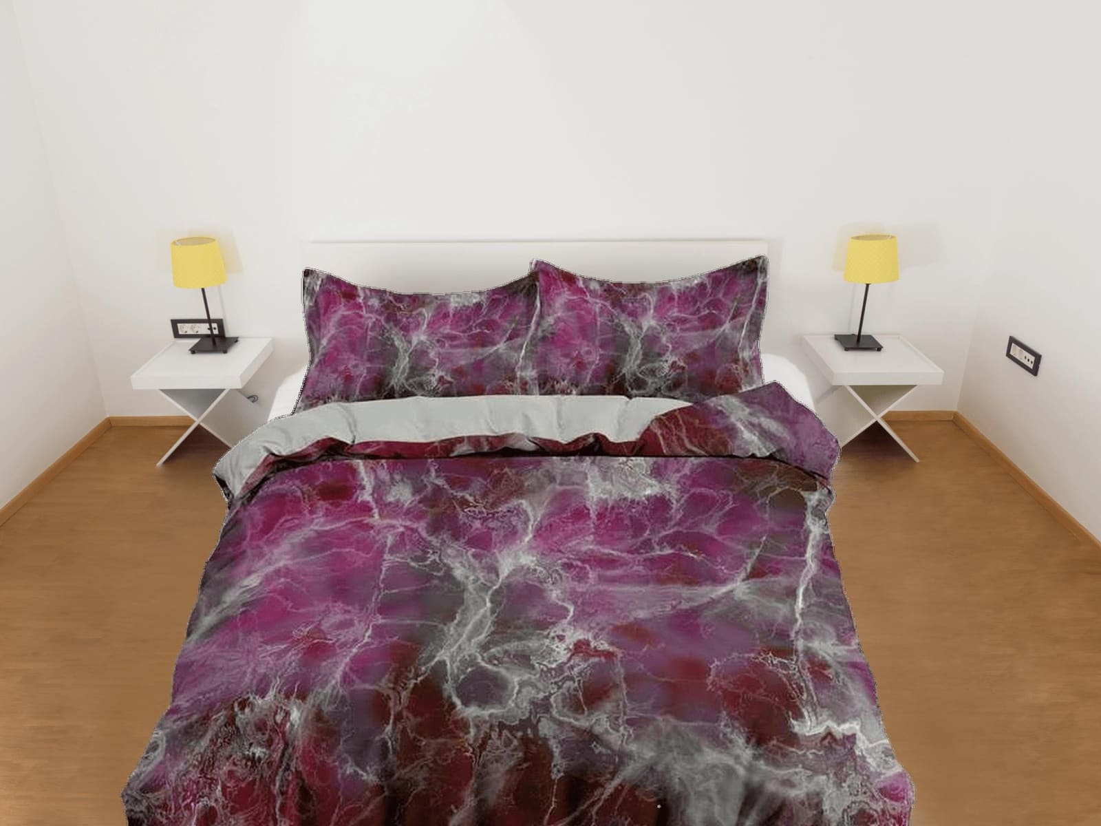 Contemporary bedroom set violet maroon aesthetic duvet cover, alcohol ink abstract art room decor boho chic bedding set fu…