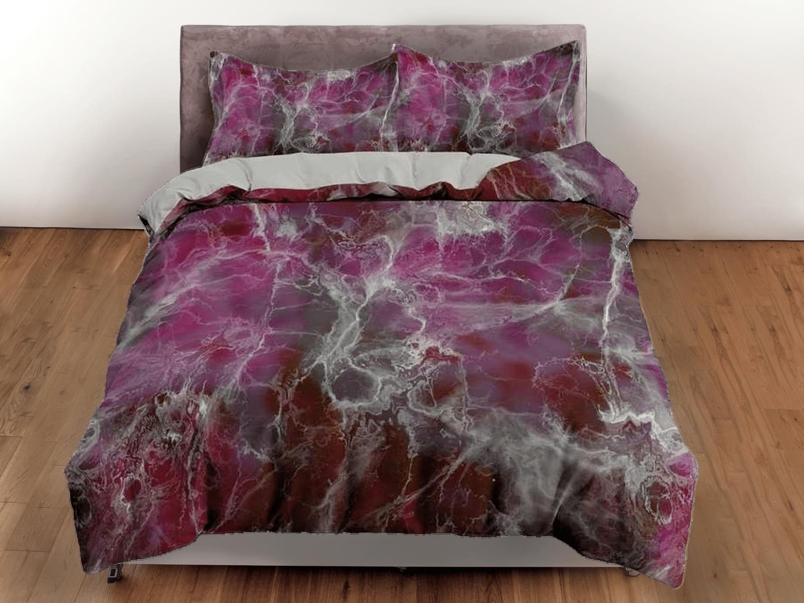 Contemporary bedroom set violet maroon aesthetic duvet cover, alcohol ink abstract art room decor boho chic bedding set fu…
