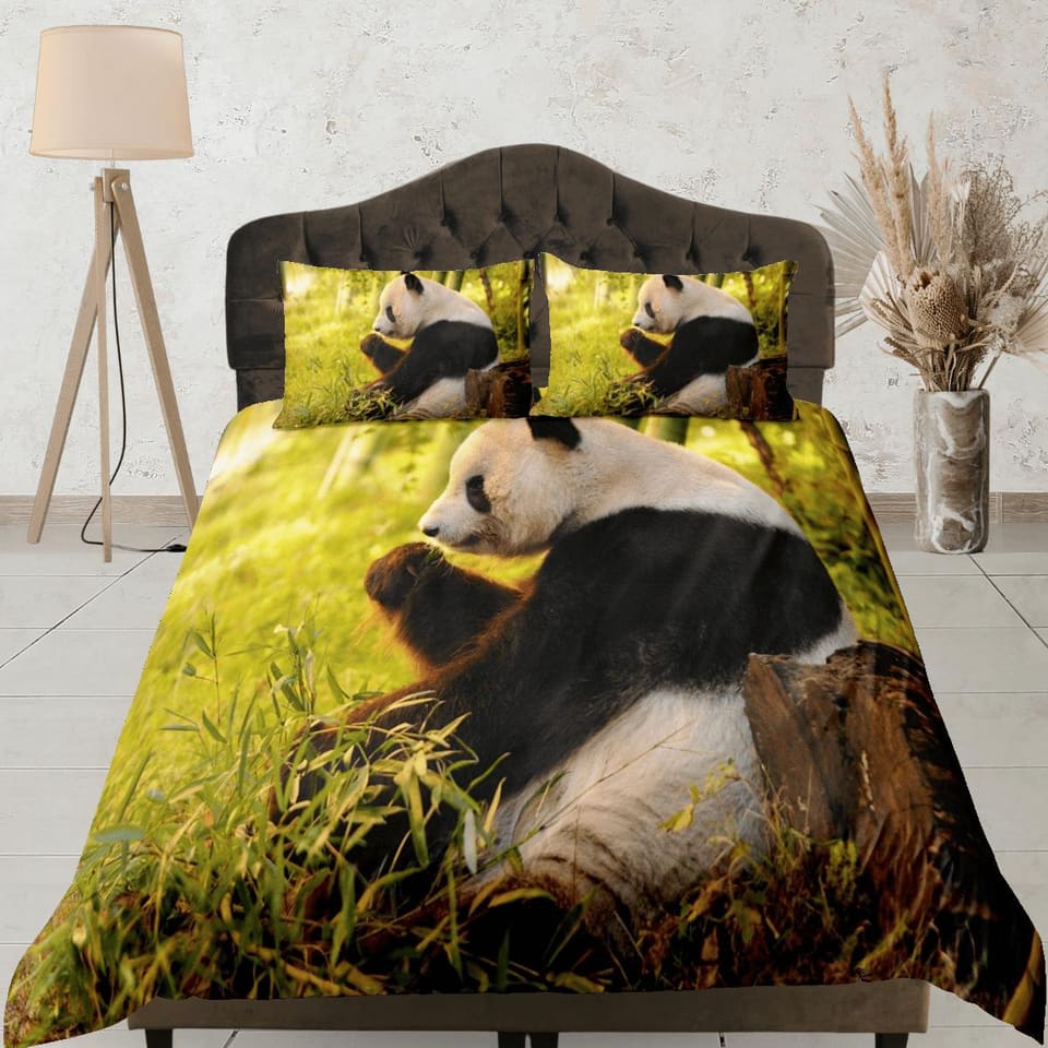 Cool panda duvet cover set for kids, bedding set full, king, queen, dorm bedding, toddler bedding, aesthetic bedspread, pa…