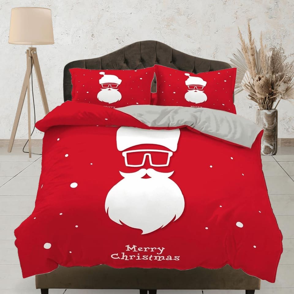 Cool Santa Claus specs Christmas bedding, pillowcase holiday gift duvet cover king queen twin toddler bedding baby Christm…