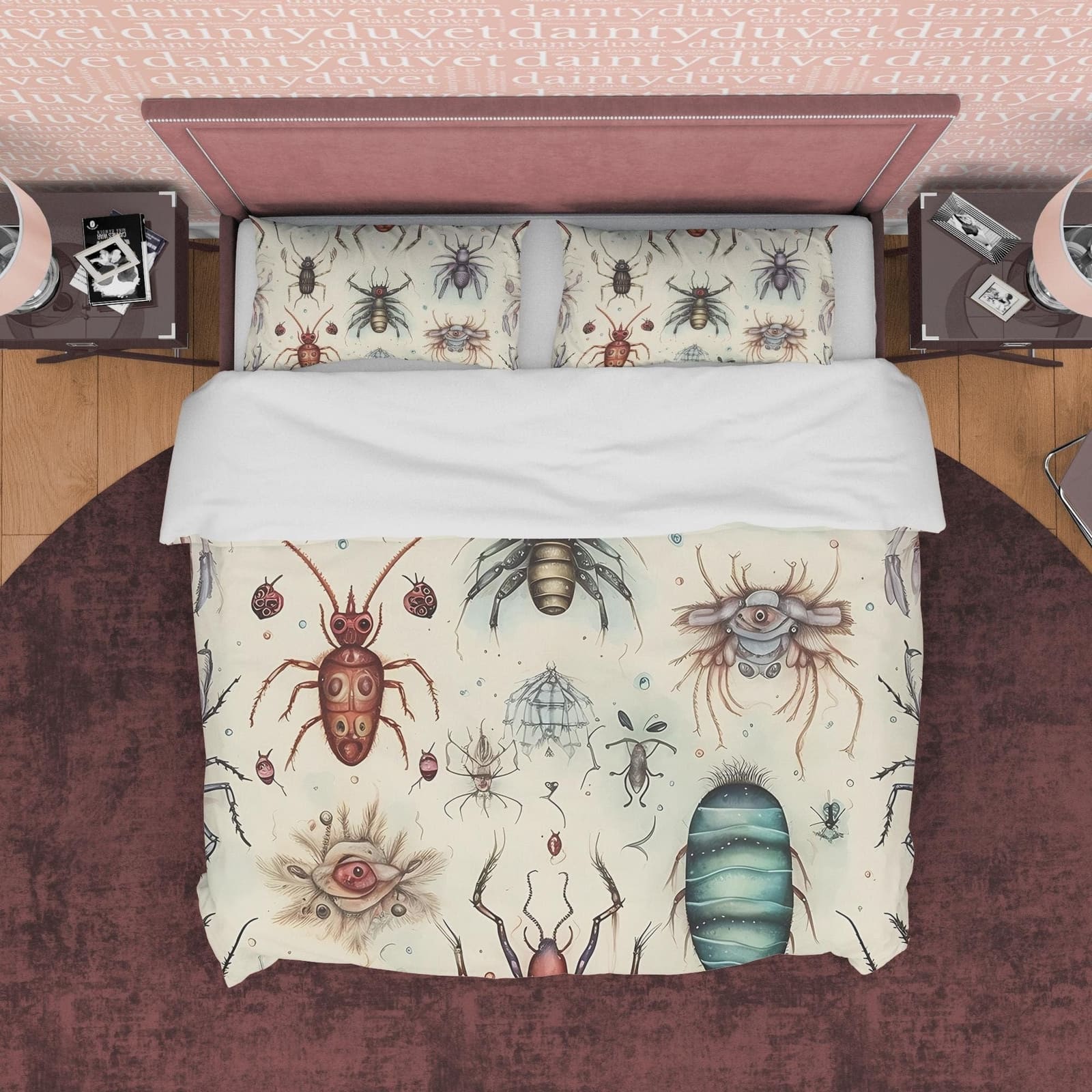Creepy Insect White Halloween Duvet Cover Set & Pillowcase, Scary Insect Quilt Cover Aesthetic Zipper Bedding, Halloween R…