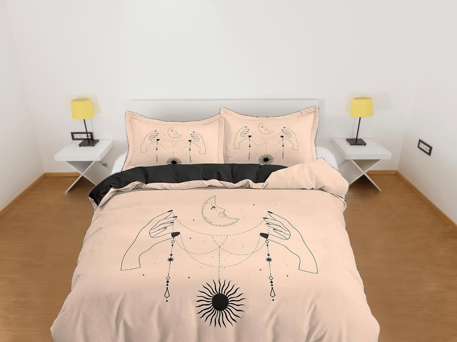 Crescent Moon Boho Beige Bedding Minimalist, Zodiac Gift Celestial Dorm Bedding, Astrology Duvet Cover Set, Aesthetic Duve…