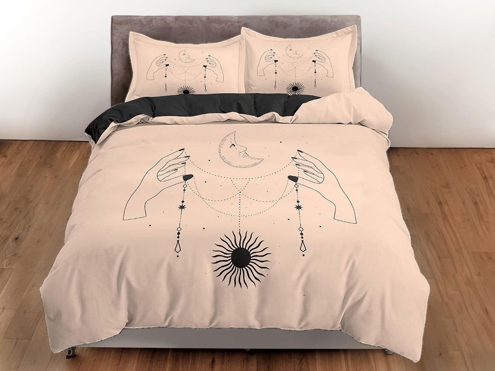 Crescent Moon Boho Beige Bedding Minimalist, Zodiac Gift Celestial Dorm Bedding, Astrology Duvet Cover Set, Aesthetic Duve…