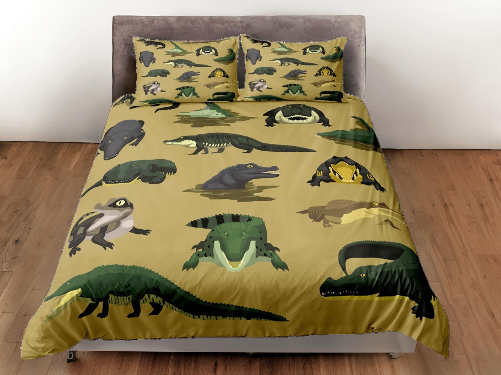 Crocodile bedding, kids bedding full, cute duvet cover set, crocodile nursery bed decor, colorful toddler bedding alligator