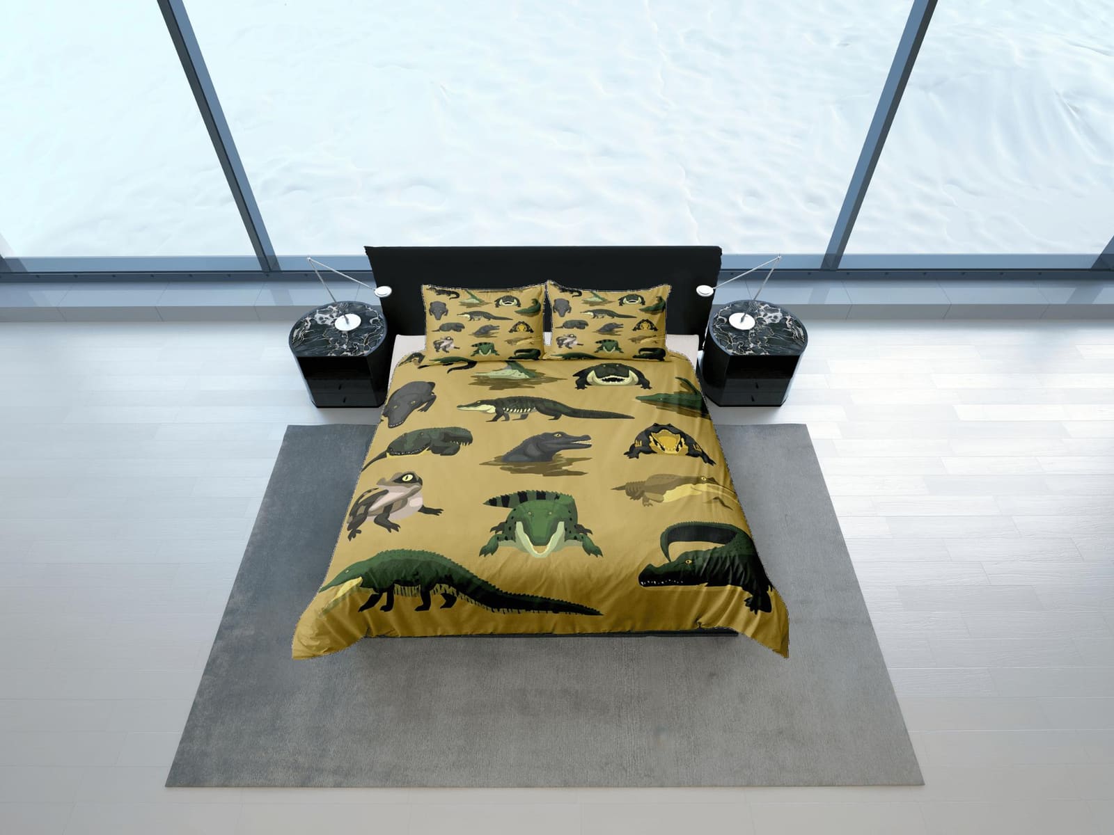 Crocodile bedding, kids bedding full, cute duvet cover set, crocodile nursery bed decor, colorful toddler bedding alligator