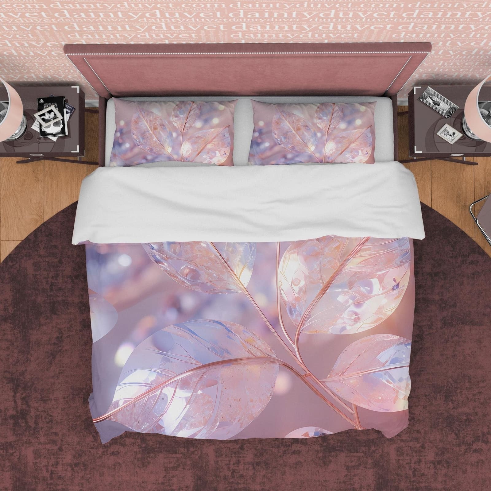 Crystal Holographic Bedding Set Boho Duvet Cover, Leaf Quilt Cover, Moonstone Inspired Bedspread, Pastel Color Galaxy Opal…