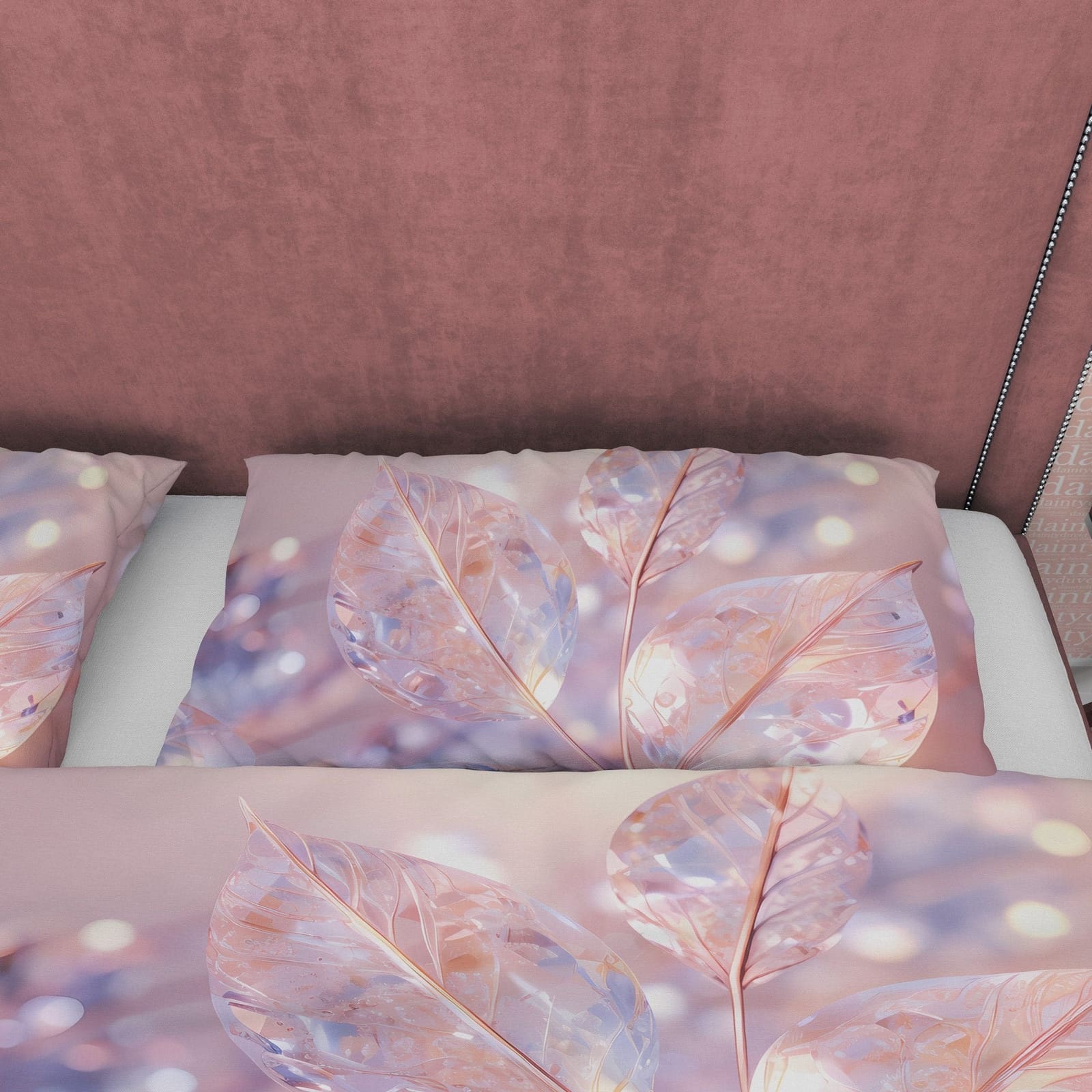 Crystal Holographic Bedding Set Boho Duvet Cover, Leaf Quilt Cover, Moonstone Inspired Bedspread, Pastel Color Galaxy Opal…