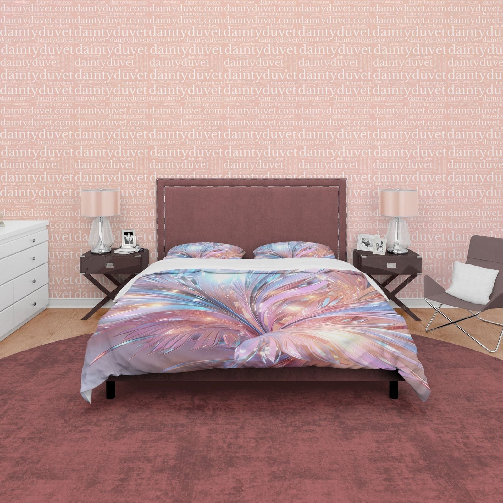 Crystal Holographic Bedding Set Boho Duvet Cover, Shiny Leaf Quilt Cover, Moonstone Inspired Bedspread, Galaxy Opal Bed Co…