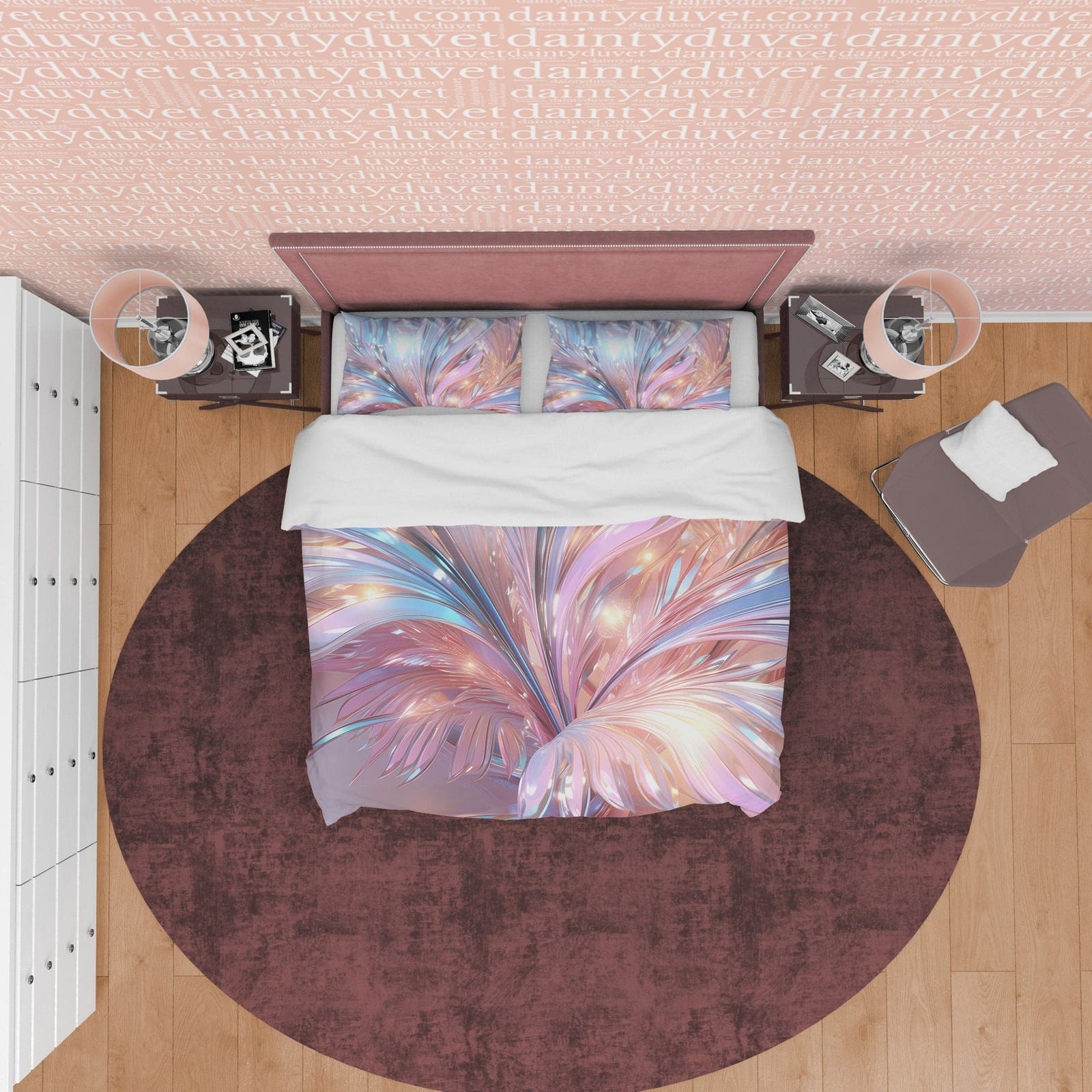 Crystal Holographic Bedding Set Boho Duvet Cover, Shiny Leaf Quilt Cover, Moonstone Inspired Bedspread, Galaxy Opal Bed Co…