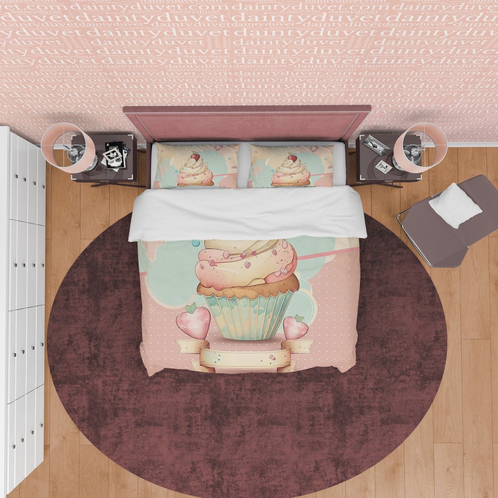 Cupcake Cotton Duvet Cover Boho Bedroom Set, Sweet Girly Bedspread, Cute Toddler Quilt Cover, Dorm Bedding, Baby Girl Crib…