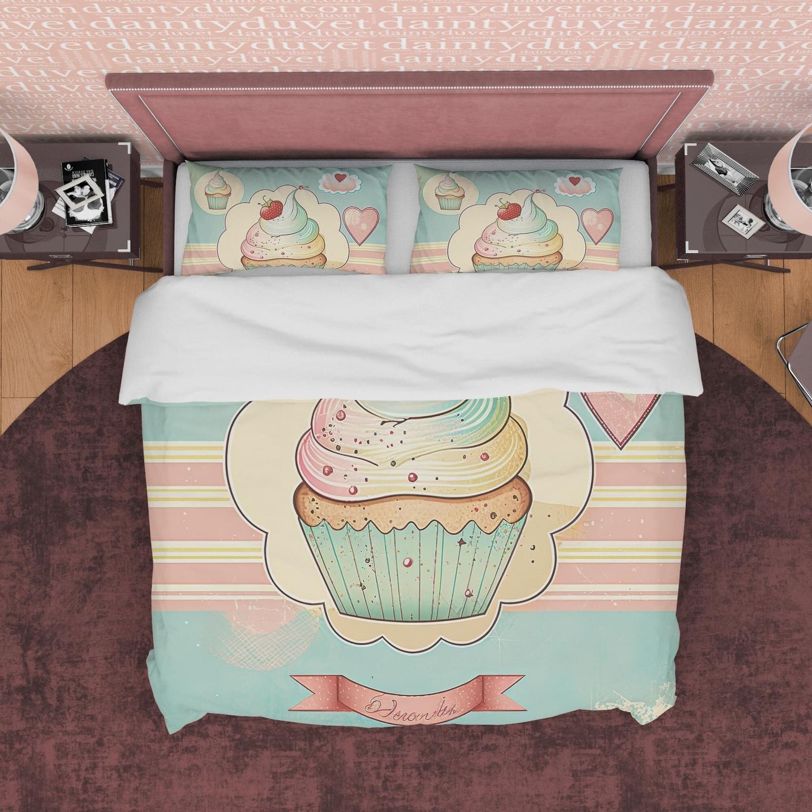 Cupcake Duvet Cover Boho Bedroom Set, Girly Bedspread, Cute Quilt Cover, Dorm Bedding, Baby Girl Birthday Gift, Pastel Col…