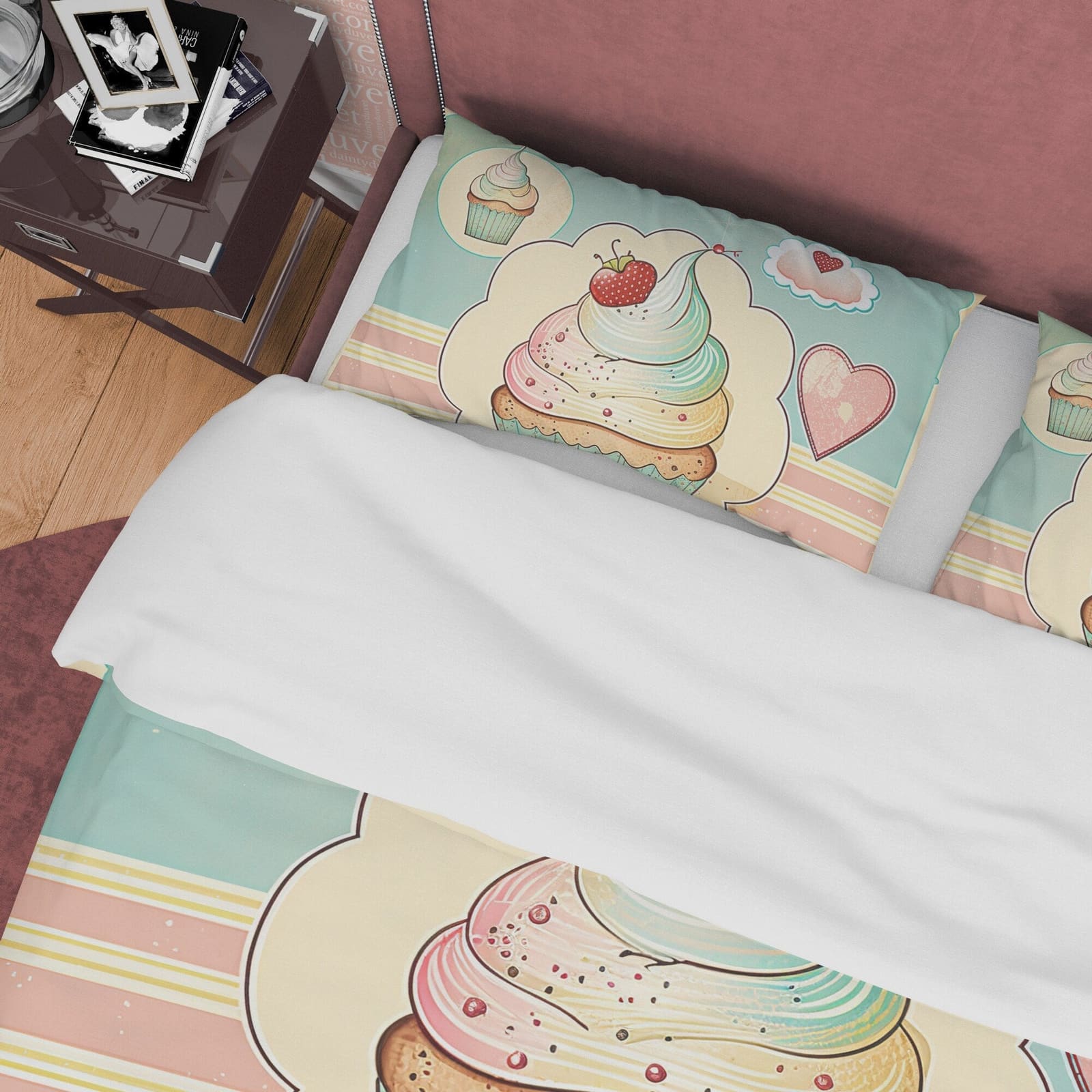 Cupcake Duvet Cover Boho Bedroom Set, Girly Bedspread, Cute Quilt Cover, Dorm Bedding, Baby Girl Birthday Gift, Pastel Col…