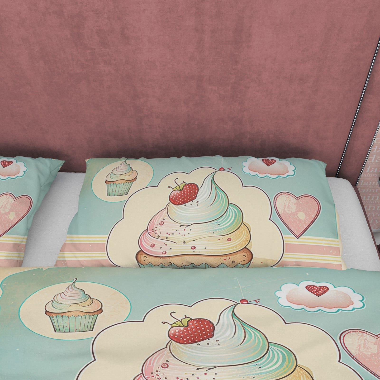 Cupcake Duvet Cover Boho Bedroom Set, Girly Bedspread, Cute Quilt Cover, Dorm Bedding, Baby Girl Birthday Gift, Pastel Col…