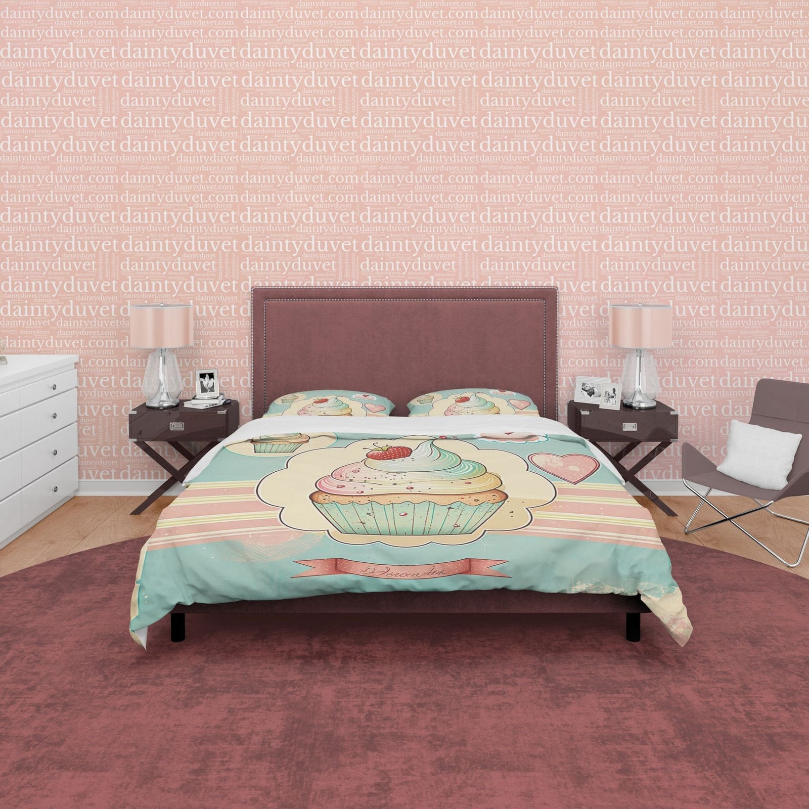 Cupcake Duvet Cover Boho Bedroom Set, Girly Bedspread, Cute Quilt Cover, Dorm Bedding, Baby Girl Birthday Gift, Pastel Col…