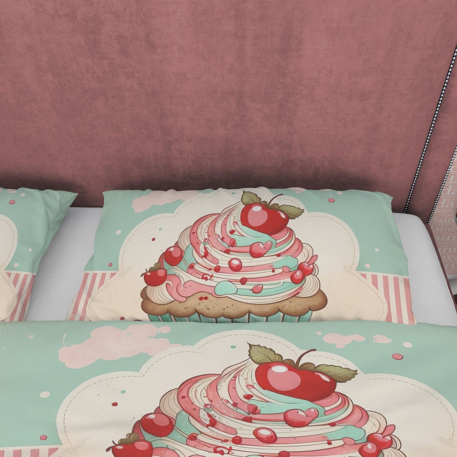 Cupcake Duvet Cover Boho Bedroom Set, Girly Bedspread, Sweet Blanket Cover Cute Quilt Cover, Pastel Color Dorm Bedding, Ba…