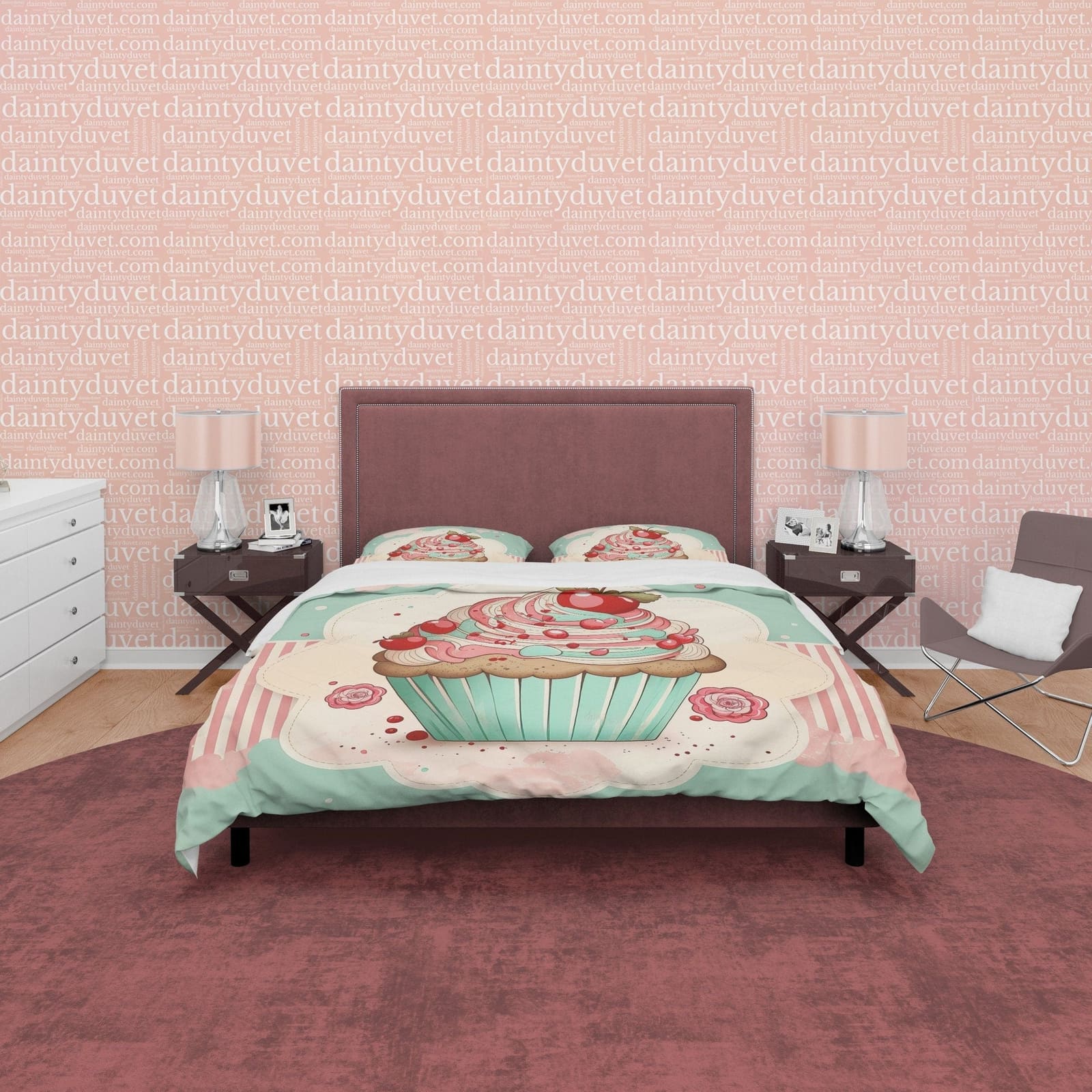 Cupcake Duvet Cover Boho Bedroom Set, Girly Bedspread, Sweet Blanket Cover Cute Quilt Cover, Pastel Color Dorm Bedding, Ba…