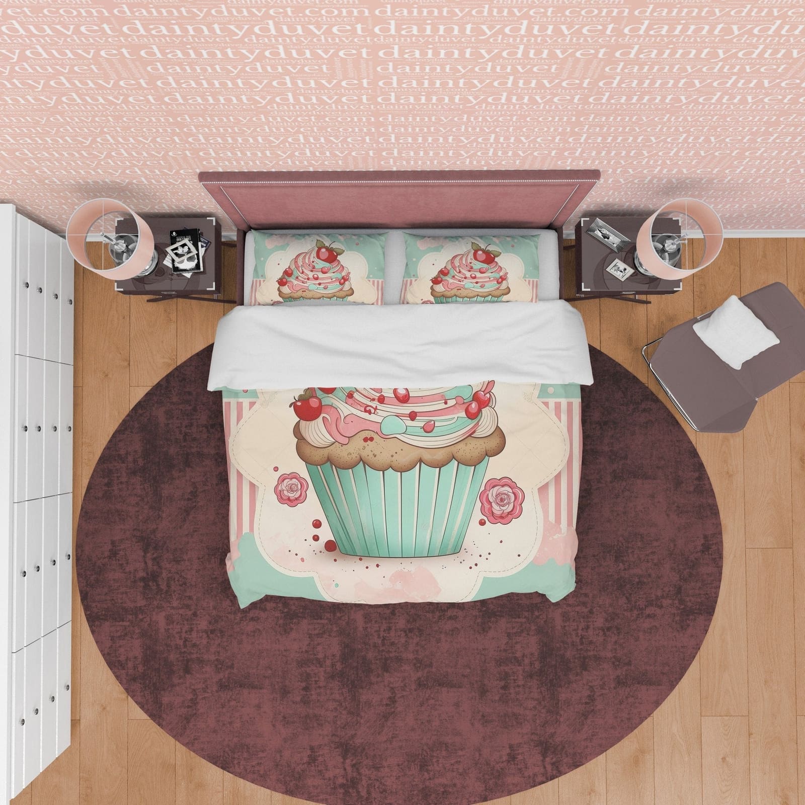 Cupcake Duvet Cover Boho Bedroom Set, Girly Bedspread, Sweet Blanket Cover Cute Quilt Cover, Pastel Color Dorm Bedding, Ba…
