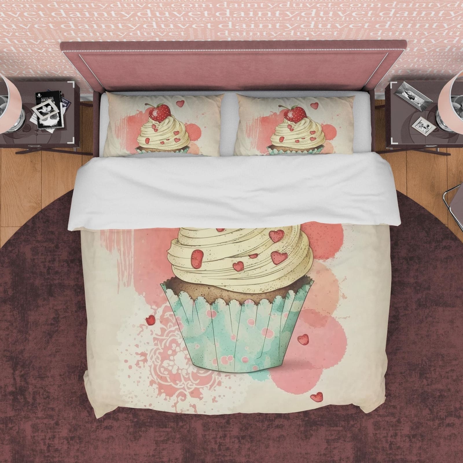Cupcake Duvet Cover Boho Bedroom Set, Sweet Girly Bedspread, Cute Quilt Cover, Delightful Dorm Bedding, Baby Girl Crib Set…