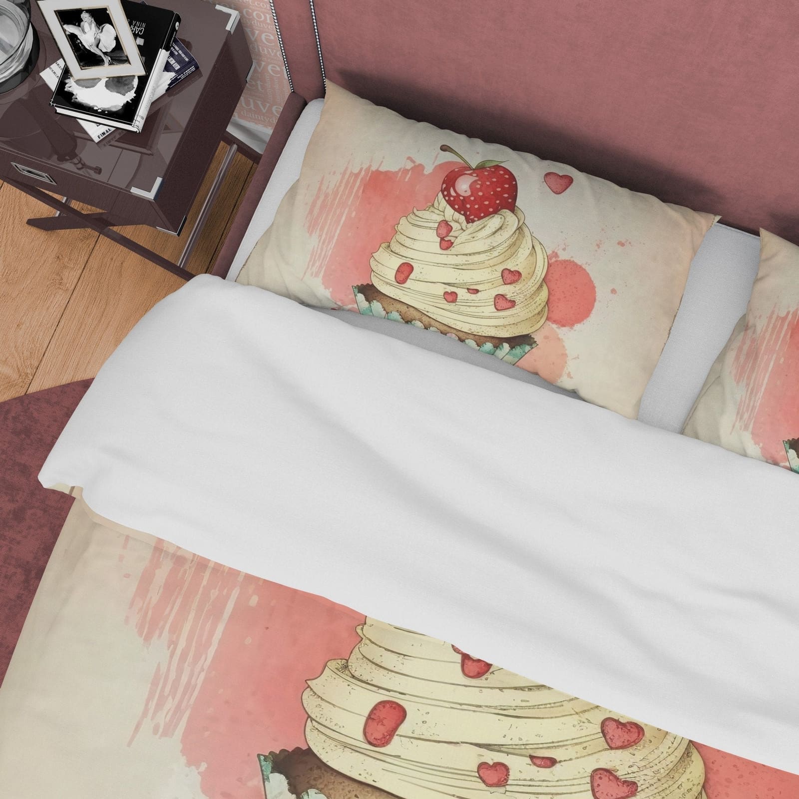 Cupcake Duvet Cover Boho Bedroom Set, Sweet Girly Bedspread, Cute Quilt Cover, Delightful Dorm Bedding, Baby Girl Crib Set…