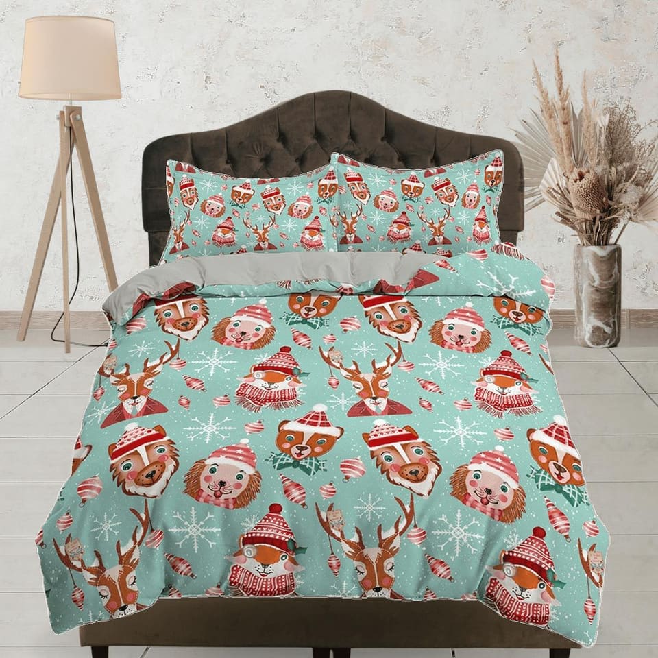 Cute animals 1950s christmas duvet cover set, christmas full size bedding & pillowcase, college bedding, crib toddler bedd…