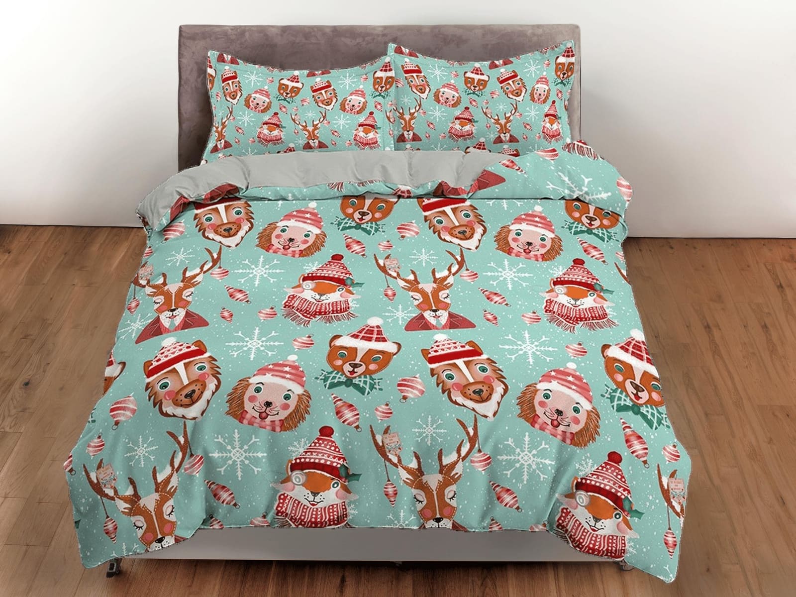 Cute animals 1950s christmas duvet cover set, christmas full size bedding & pillowcase, college bedding, crib toddler bedd…