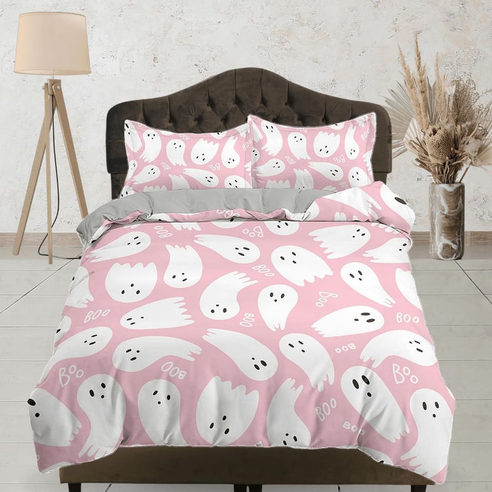 Cute baby ghost pink halloween full size bedding & pillowcase, duvet cover set dorm bedding, halloween decor gift, nursery…
