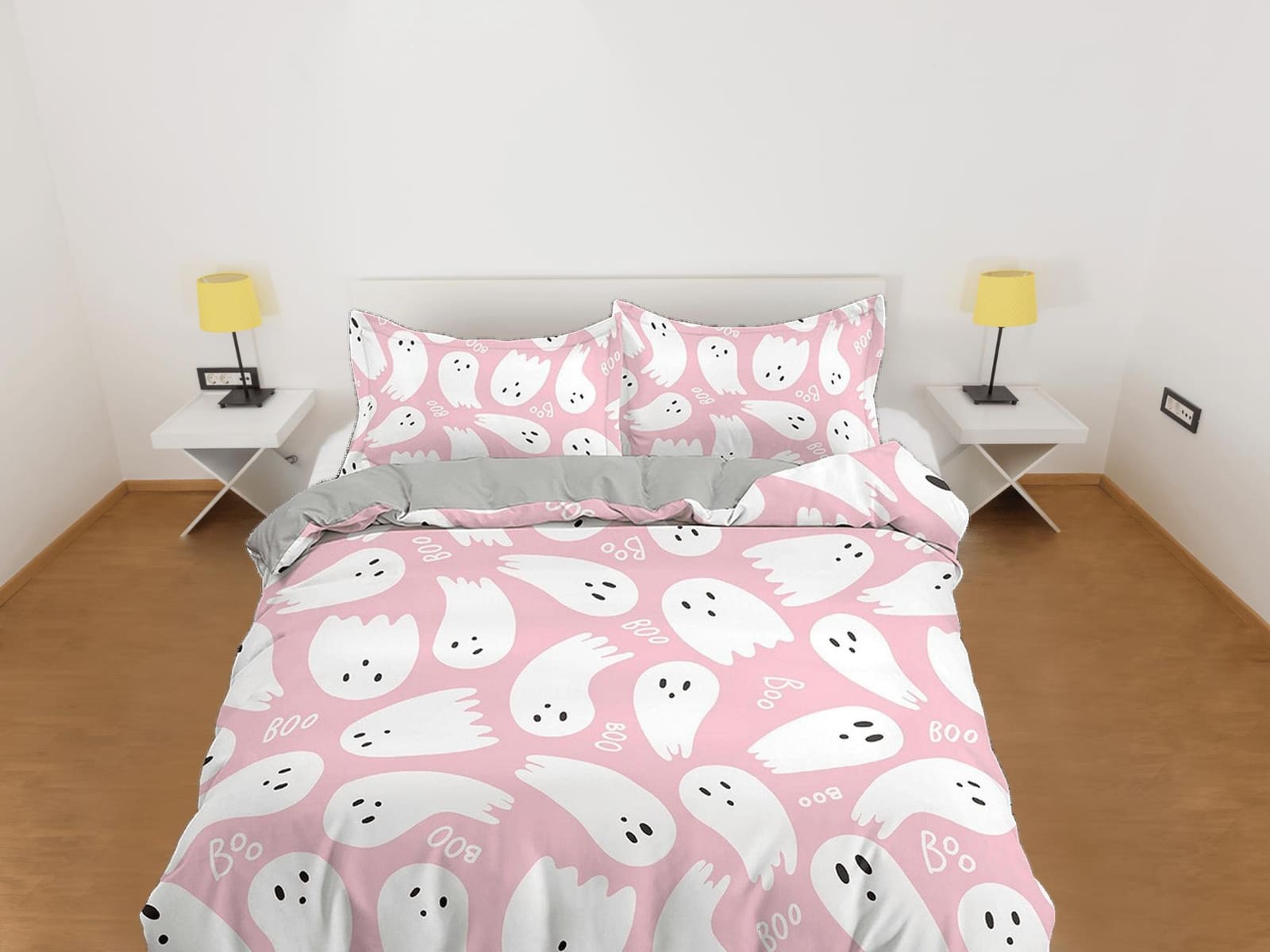Cute baby ghost pink halloween full size bedding & pillowcase, duvet cover set dorm bedding, halloween decor gift, nursery…