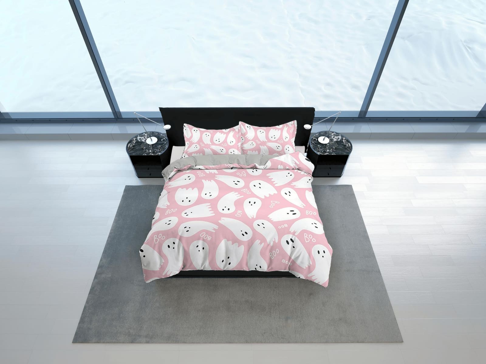 Cute baby ghost pink halloween full size bedding & pillowcase, duvet cover set dorm bedding, halloween decor gift, nursery…