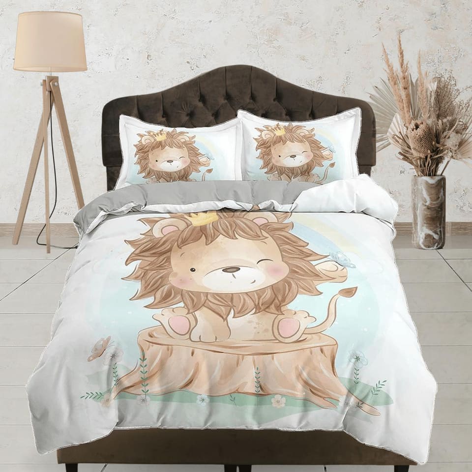 Cute Baby Lion Bedding Safari, Duvet Cover Set & Pillowcase, Zipper Bedding, Dorm Bedding, Teens Adult Duvet King Queen Fu…