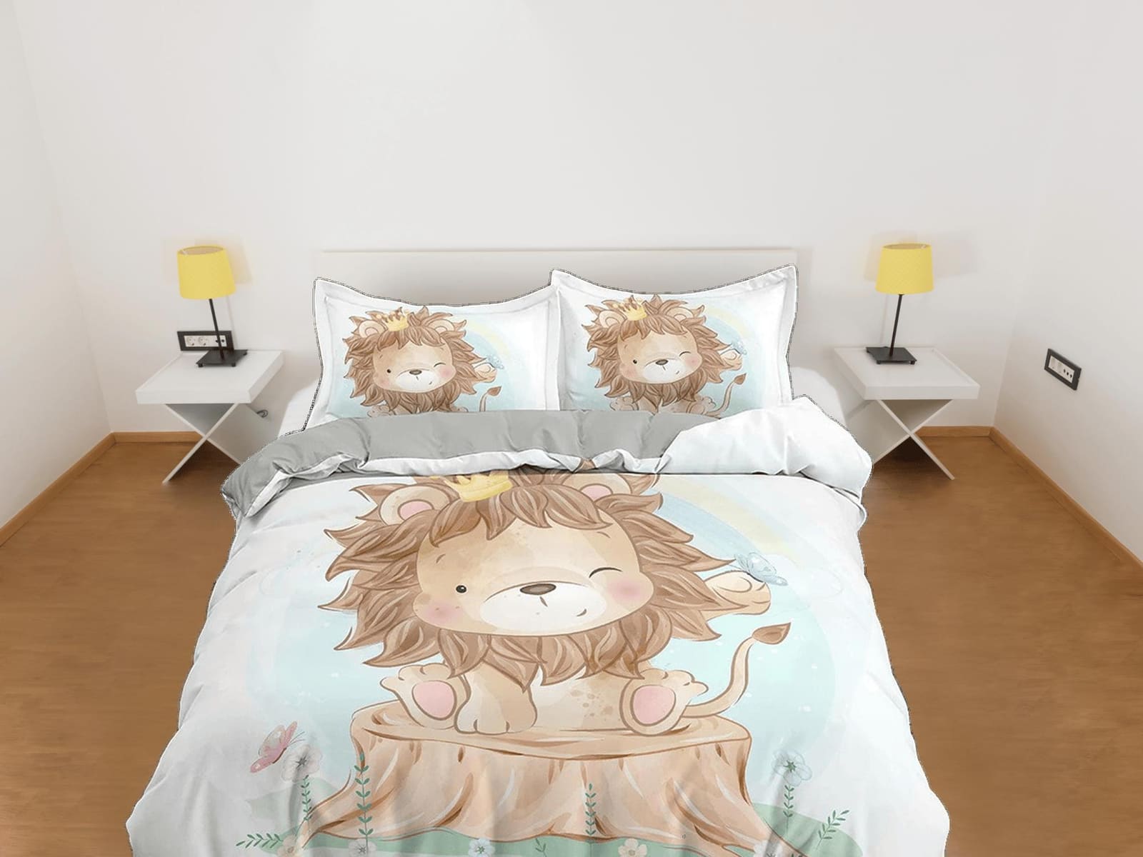 Cute Baby Lion Bedding Safari, Duvet Cover Set & Pillowcase, Zipper Bedding, Dorm Bedding, Teens Adult Duvet King Queen Fu…