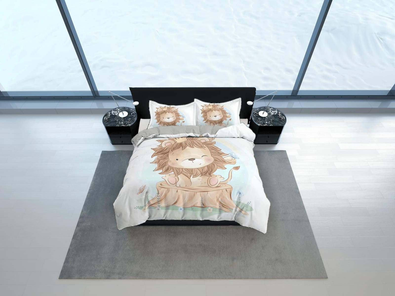 Cute Baby Lion Bedding Safari, Duvet Cover Set & Pillowcase, Zipper Bedding, Dorm Bedding, Teens Adult Duvet King Queen Fu…