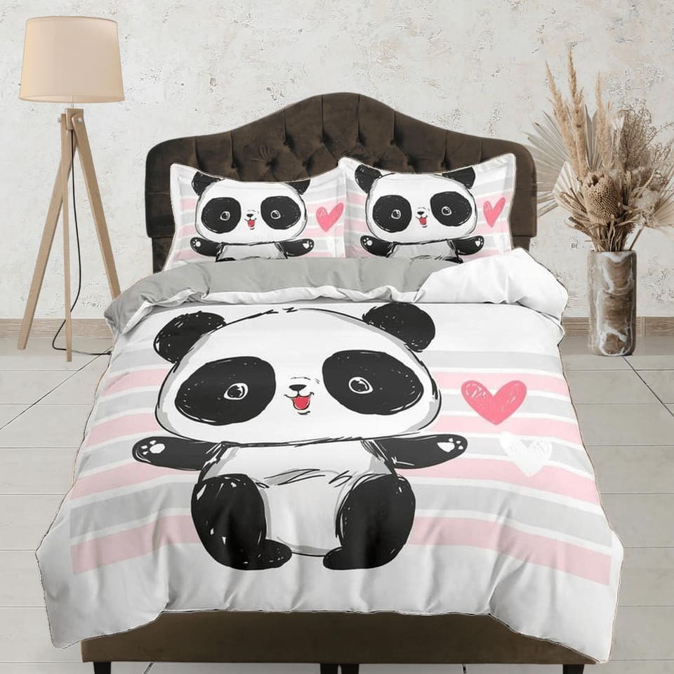 Cute baby panda duvet cover for kids, bedding set full, king, queen, dorm bedding, toddler bedding, aesthetic bedspread, p…