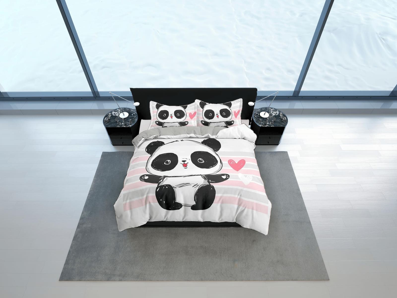 Cute baby panda duvet cover for kids, bedding set full, king, queen, dorm bedding, toddler bedding, aesthetic bedspread, p…