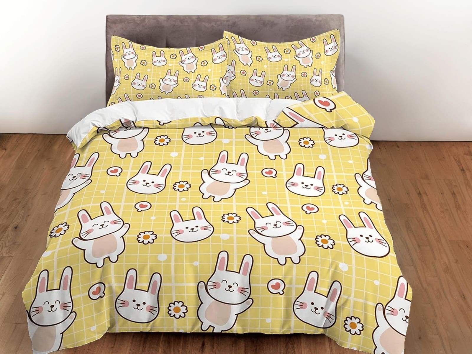 Cute Bunny Yellow Toddler Bedding, Unique Duvet Cover for Nursery Kids, Crib Bedding & Pillowcase, Baby Zipper Bedding, Ki…